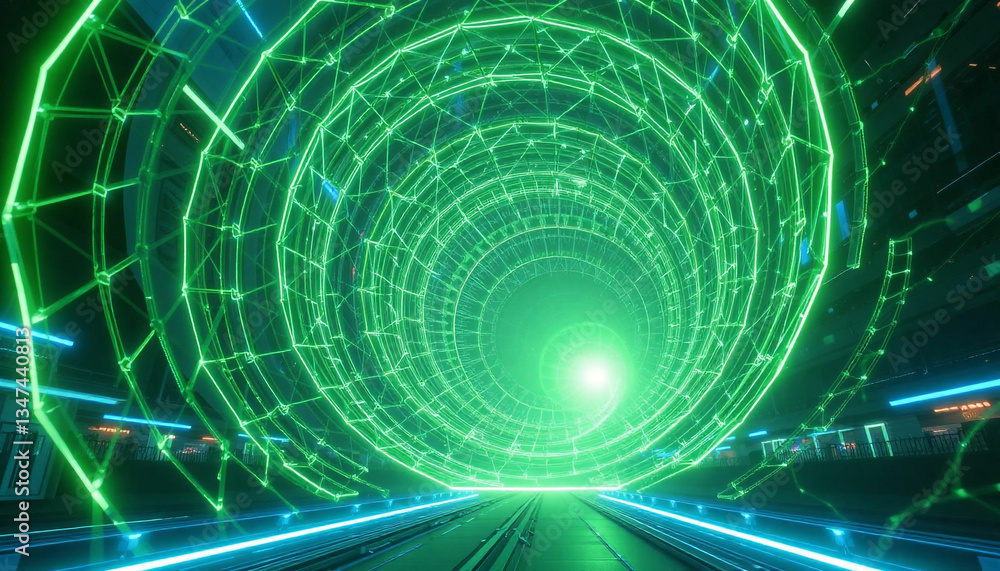 Fototapeta premium Futuristic Green Digital Vortex with Glowing Energy