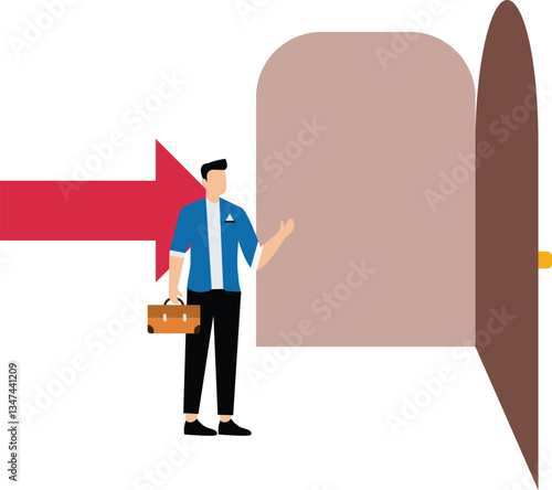 Businessman open the access to success door, success and achievement secret