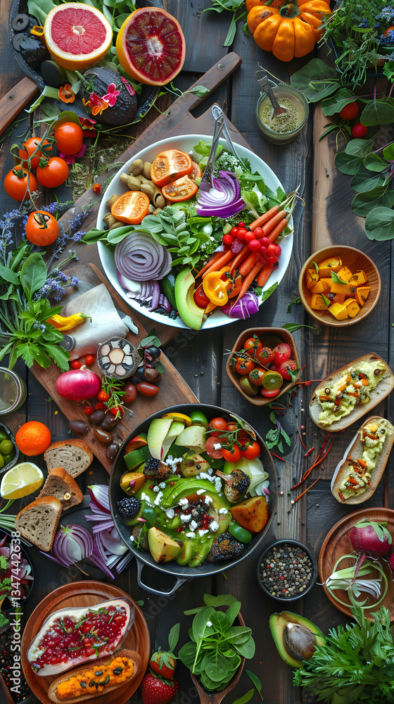 Fototapeta premium A Hearty and Healthy Feast: Feast Your Eyes on a Spectacular Veg Food Spread