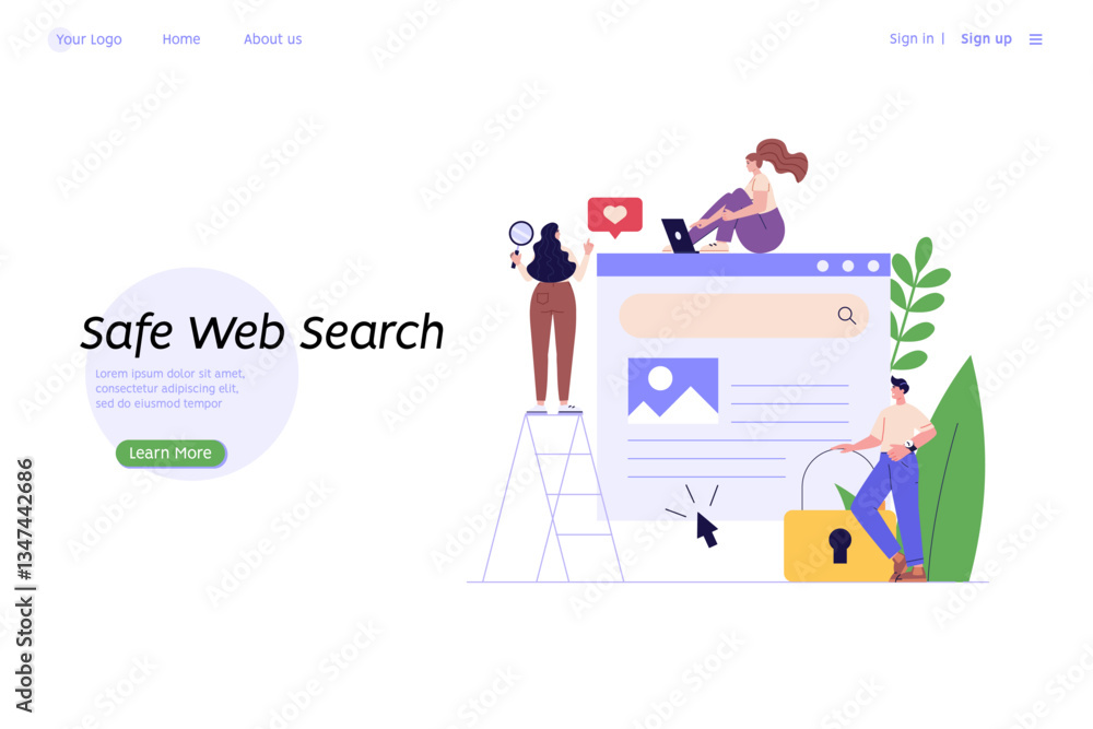 People searching information in internet. Woman looking in spyglass or telescope with search bar. Web search in internet, online surfing, SEO. Trendy vector illustration in flat design for web banners People searching information in internet. Woman looking in spyglass or telescope with search bar. Web search in internet, online surfing, SEO. Trendy vector illustration in flat design for web banners
