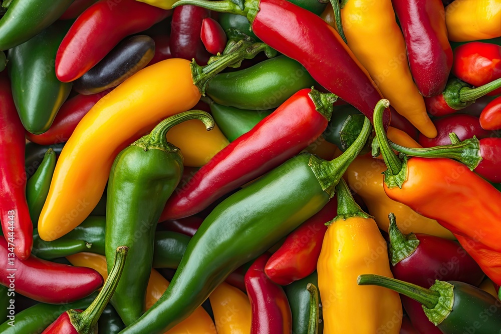 Colorful chili peppers in a vibrant array Colorful chili peppers in a vibrant array