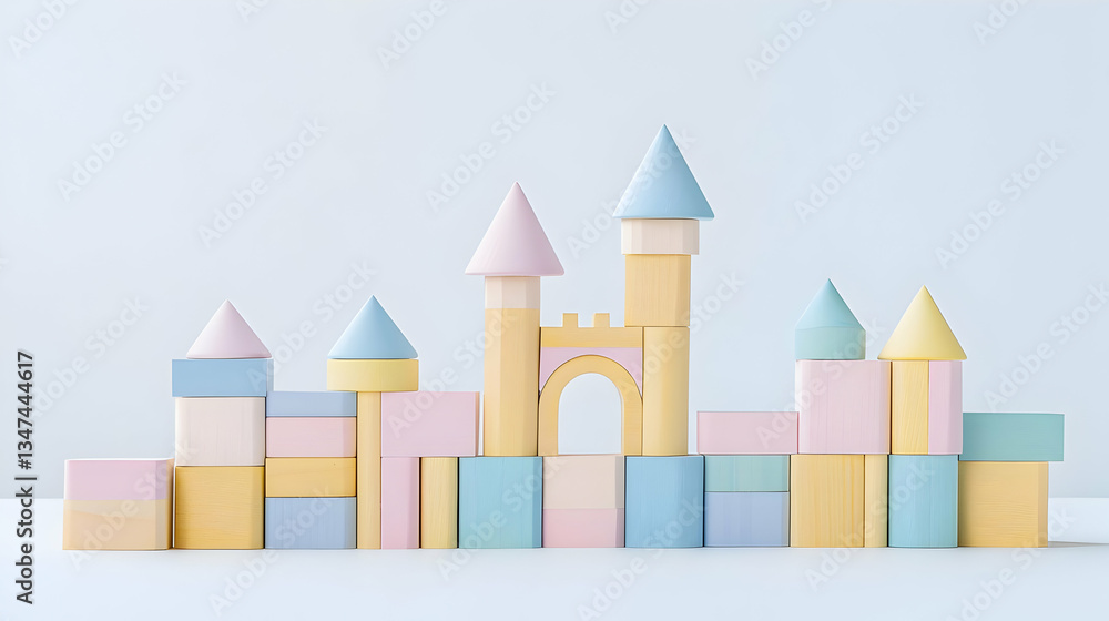 Fototapeta premium Pastel Wooden Castle Building Blocks