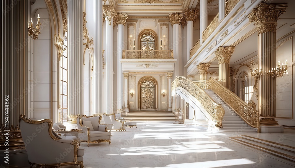Elegant White Hall with Luxurious Furnishings