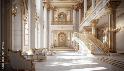 Obraz na płótnie Elegant White Hall with Luxurious Furnishings w salonie