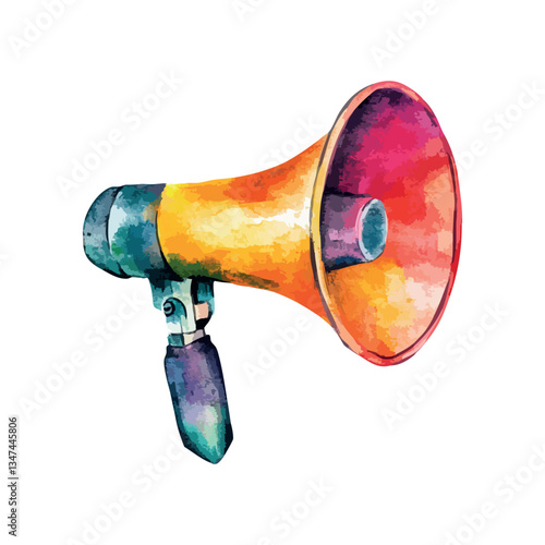 Large orange and red microphone. The microphone is painted in watercolor.