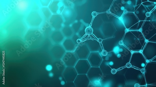 Abstract Molecular Structure, Teal Hexagon Network