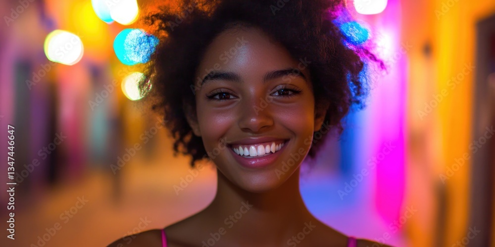 Fototapeta premium Young woman in colorful lights