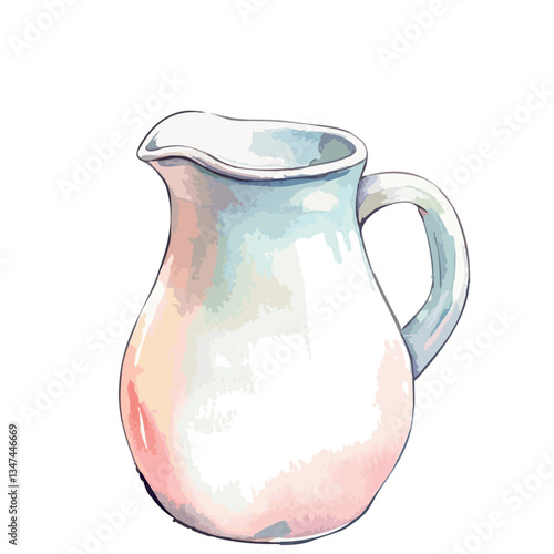 White pitcher with a handle. It is not filled.
