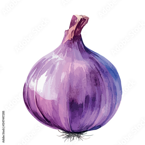 Purple onion with a stem. It is a close up of the onion.