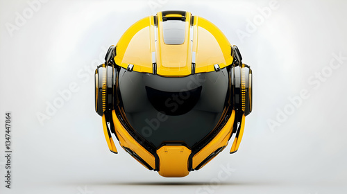 Yellow Futuristic Helmet Design On White Background