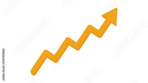 Orange 3D zigzag arrow pointing upwards on a white background, representing stepwise growth or progressive increase.