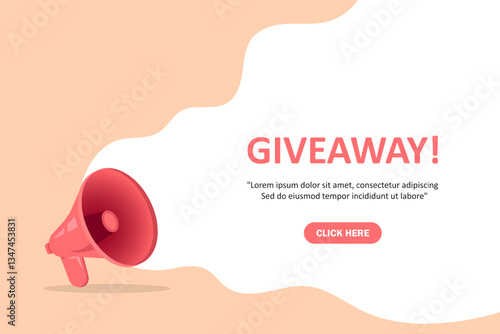 Megaphone with Giveaway speech bubble. Loudspeaker. Banner for business, marketing and advertising. Vector illustration.