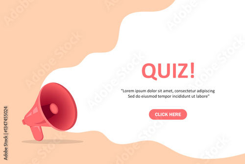 Megaphone with Quiz speech bubble. Loudspeaker. Banner for business, marketing and advertising. Vector illustration.