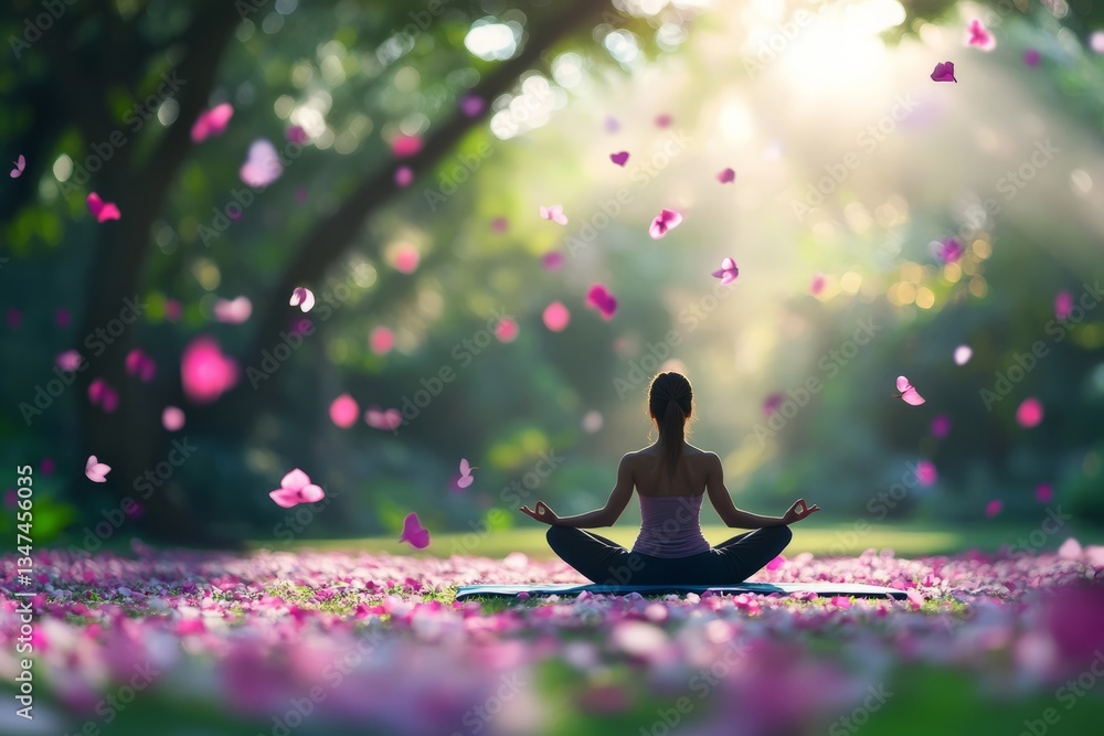 Practicing mindfulness through meditation surrounded by petals in a serene garden