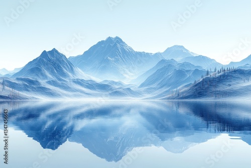 Wallpaper Mural Winter landscape with snow-covered mountains reflecting in calm lake at dawn in a serene natural setting Torontodigital.ca