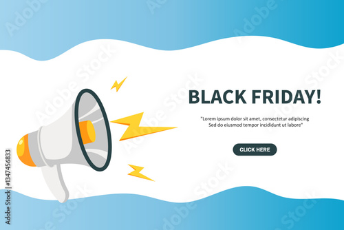 Black friday, banner with megaphone. Black friday speech bubble banner. Vector illustration for retail shopping online marketing template, banner, poster, and background.