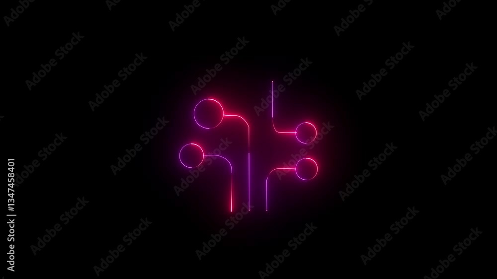  circuit icon animation  red and pink  color neon on black background.