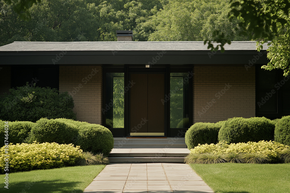 Fototapeta premium High-Contrast Modern House Entry, Geometric Design