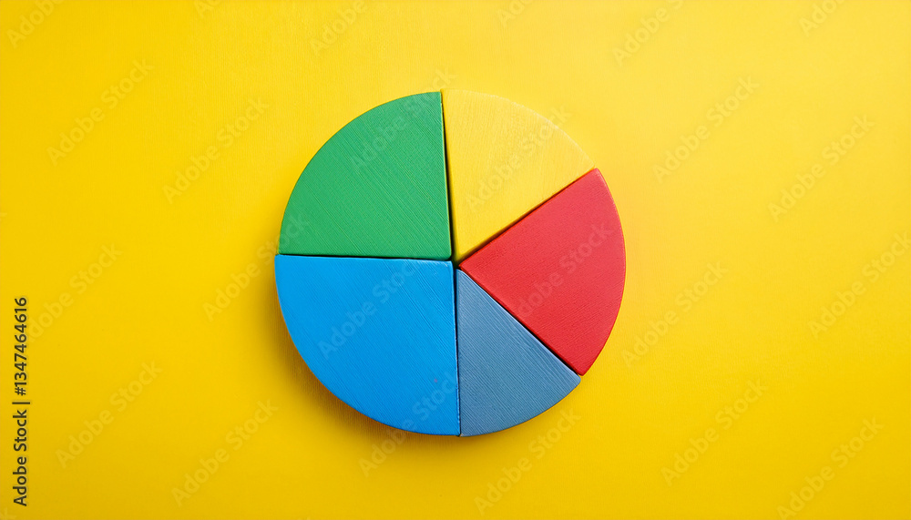 Fototapeta premium Top view pie chart with 5 segments, perfect for visual data representation and infographic use.