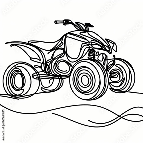 Continuous one-line drawing of an ATV, abstract flowing lines forming a strong and dynamic representation.