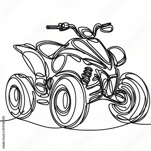 Continuous one-line drawing of an ATV, abstract flowing lines forming a strong and dynamic representation.