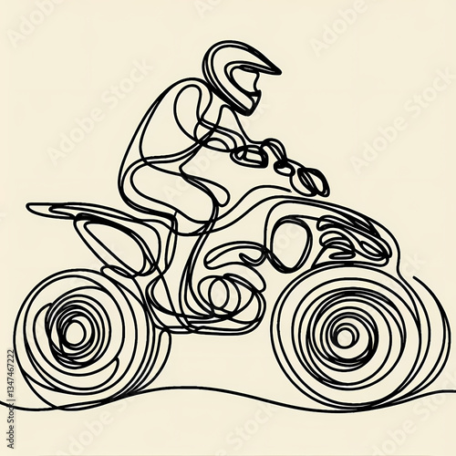 Continuous one-line drawing of an ATV, abstract flowing lines forming a strong and dynamic representation.