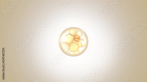 3D animation of liquid bubbles forming. A macroshot's components mix to generate a serum. A cosmetic serum and a drop are combined. In a metaball's morph animation, a fluid blob of fluidity