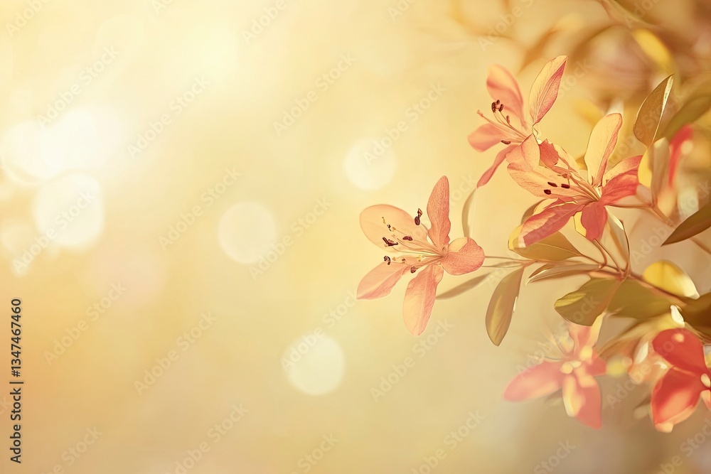 Blooming Flowers Branch with Bokeh Lights in Soft Golden Light Blooming Flowers Branch with Bokeh Lights in Soft Golden Light