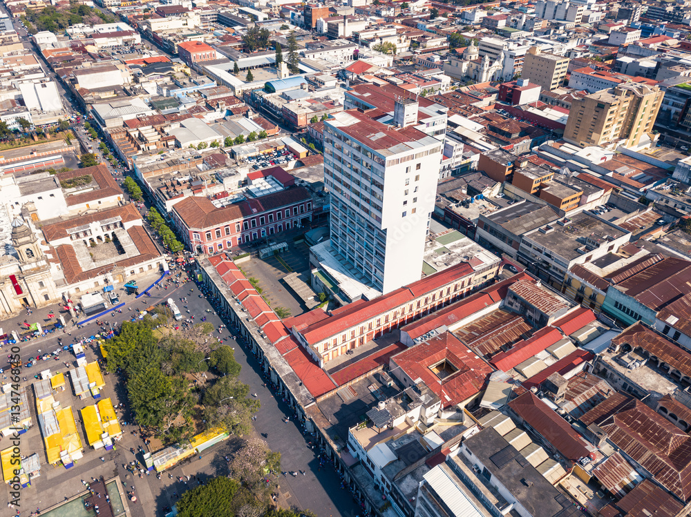 Obraz premium Aerial shot of downtown Guatemala City. Mixed architecture makes up the city of Guatemala.