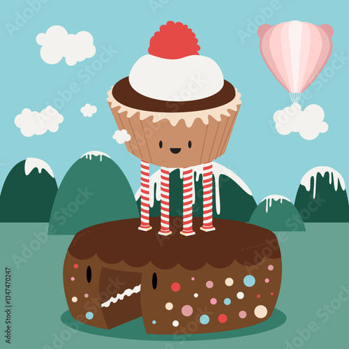 Festive Cake with Balloon Illustration