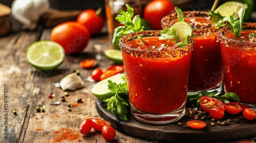 Wallpaper Mural Spicy Bloody Mary Cocktail with Lime and Herbs Torontodigital.ca