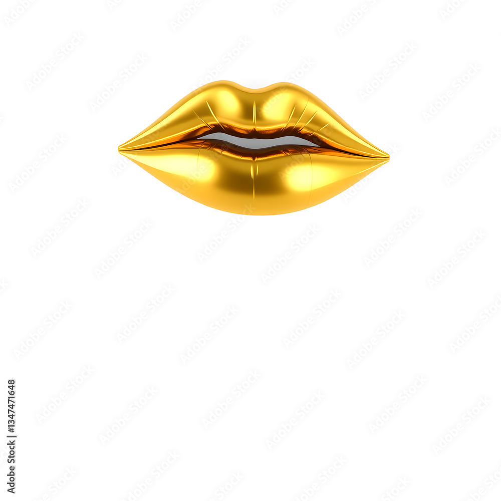 Gold lips isolated on white background. Trendy fashion style. Minimal design art. 3d illustration. Generative AI Gold lips isolated on white background. Trendy fashion style. Minimal design art. 3d illustration. Generative AI