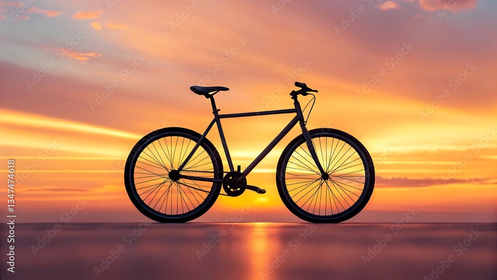 Fototapeta premium bicycle silhouette, sunset bicycle, outdoor cycling, fitness bike, sunset photography, bike at sunset, cycling at sunset, bicycle in nature, bicycle lifestyle, sunset landscape, bike silhouette, outdo