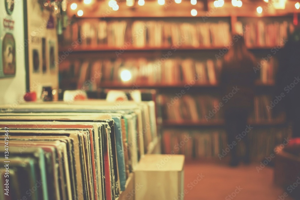 Vintage record store showcasing a collection of vinyl records.