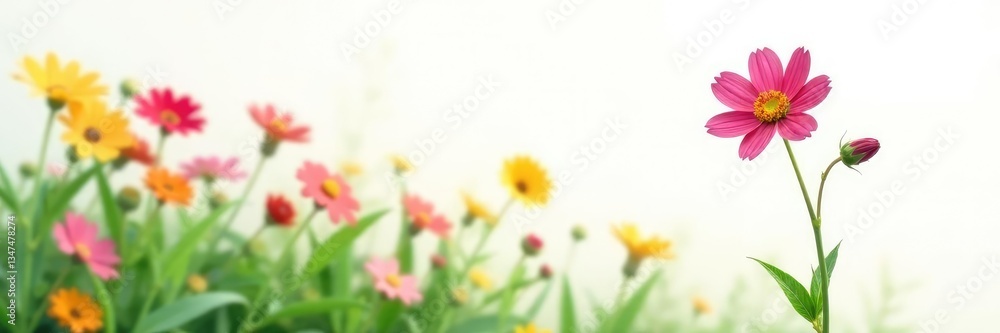Colorful isolated flower against a plain white surface, green, garden Colorful isolated flower against a plain white surface, green, garden