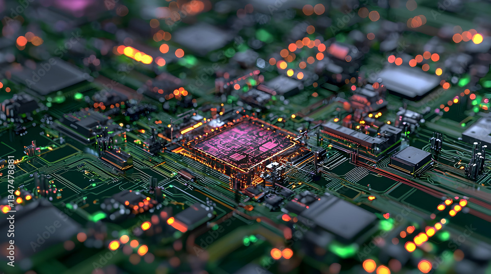 Obraz premium Detailed Circuit Board With Glowing Processor