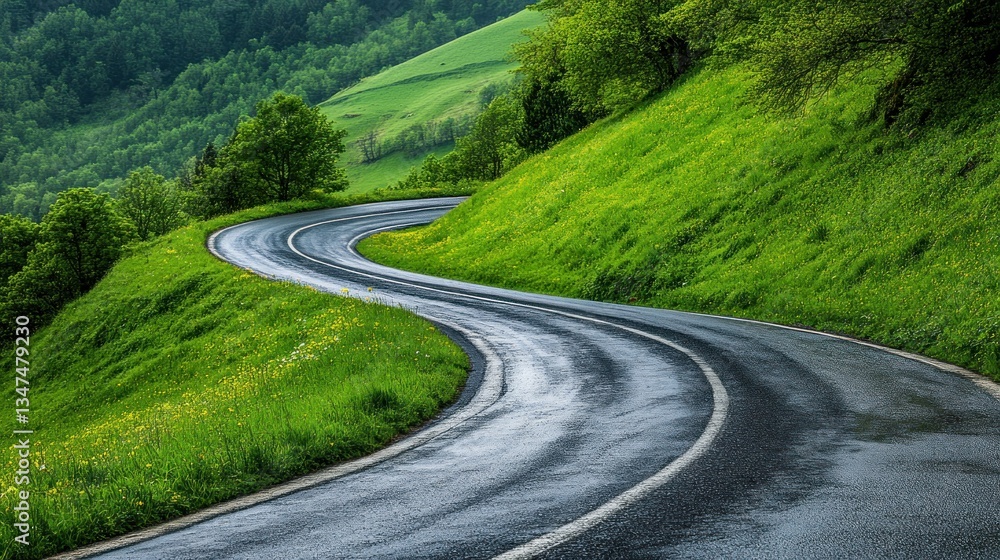 Fototapeta premium Winding Road Through Green Hills