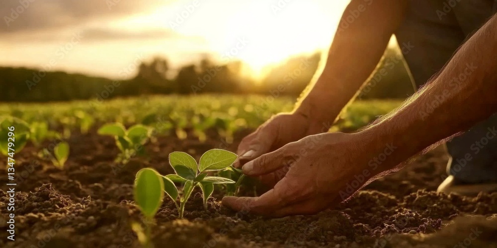 Observing the health of soybean crops during field examination.