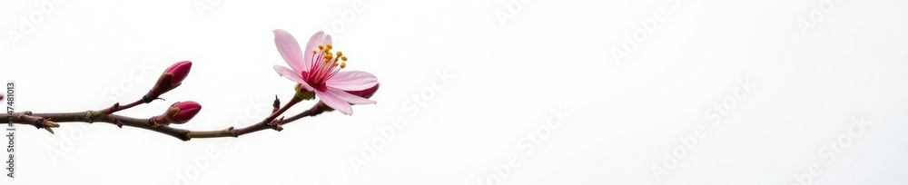 Fototapeta premium single branch on white background with small buds, nature, flower