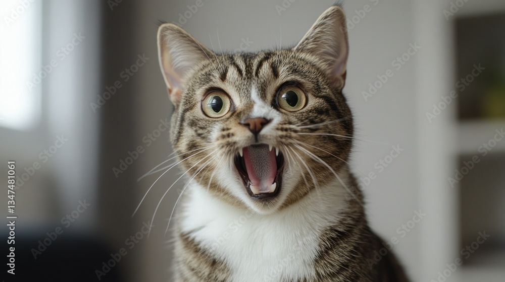 Naklejka premium Surprised Cat with Open Mouth