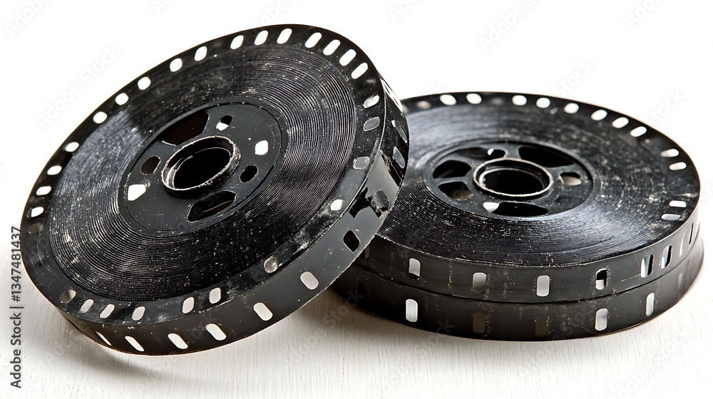 Obraz premium Vintage Film Reels on White Background.