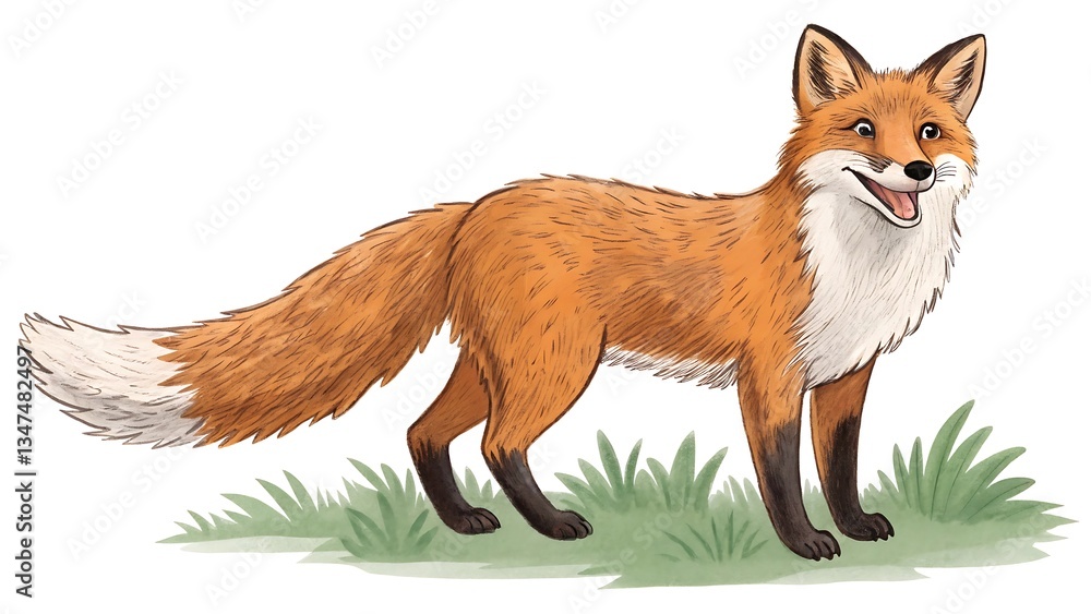 Playful Red Fox Illustration in a Natural Setting for Children's Books and Wildlife Art Playful Red Fox Illustration in a Natural Setting for Children's Books and Wildlife Art
