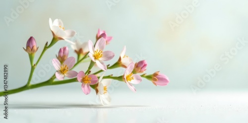 Small stem with tiny flowers on white surface, stems, isolated