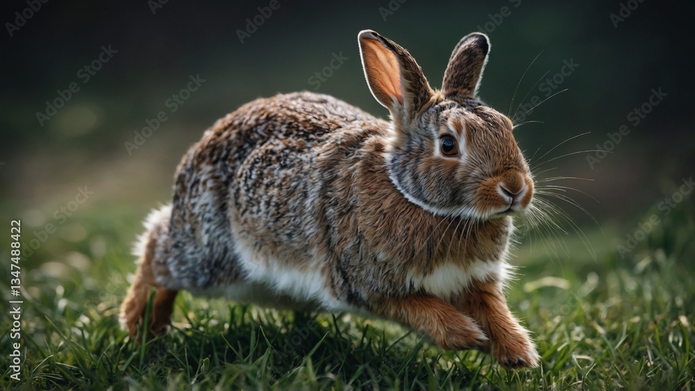 Fototapeta premium rabbit running on green grass