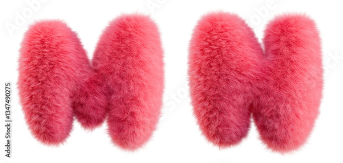 Quadro su tela Pink Fur M-N letters. Isolated on transparent background