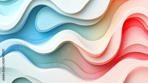An abstract background featuring vibrant, candy-shaped waves in shades of blue, white, and red, creating a dynamic and fluid design