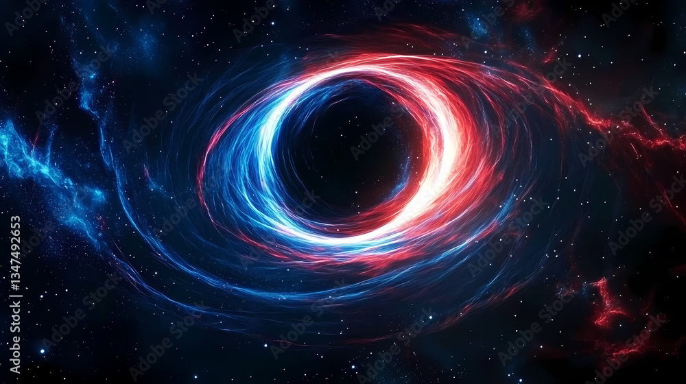 Black hole surrounded by glowing nebula and stars Black hole surrounded by glowing nebula and stars