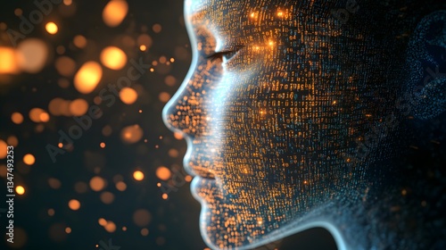 a futuristic digital profile of a woman with closed eyes, showcasing digital technology and innovation