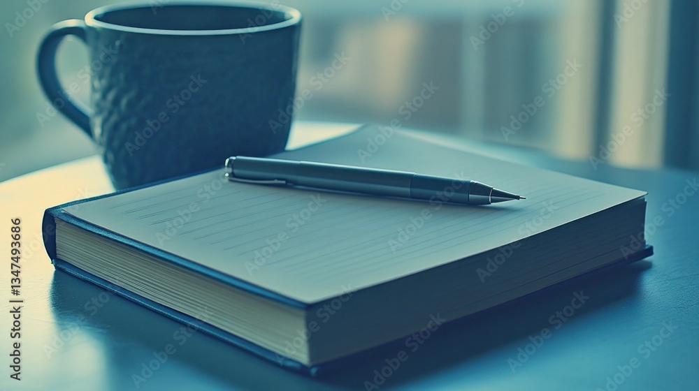 A Pen and Notebook on a Desk A Pen and Notebook on a Desk