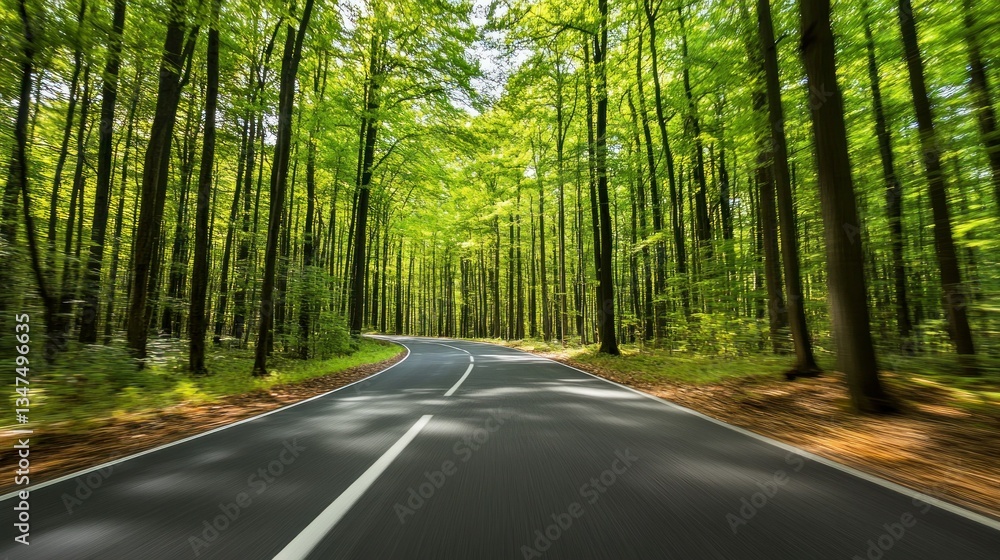 Fototapeta premium Winding Road Through Lush Forest